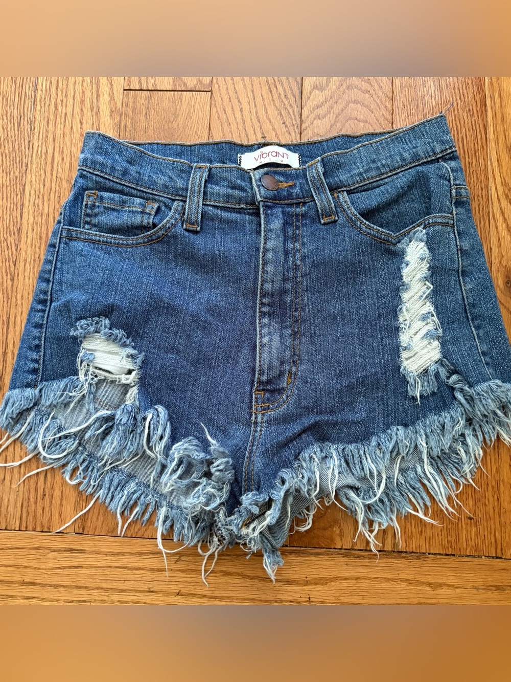 Vibrant Daisy Duke Denim Shorts Distressed Frayed Y2K Grunge Festival USA M